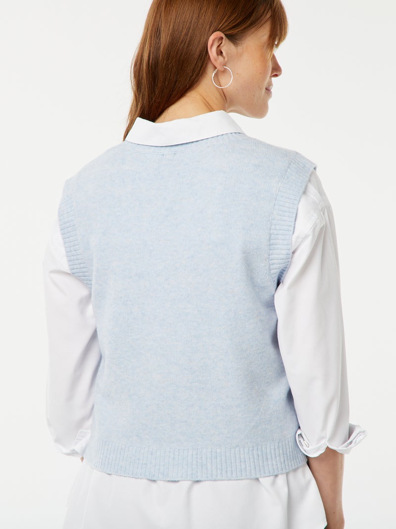 Pull sans manches en maille tricot Bleu - Kiabi