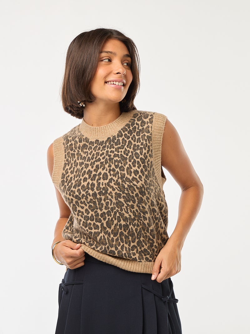 Pull sans manches en maille tricot Léopard - Kiabi
