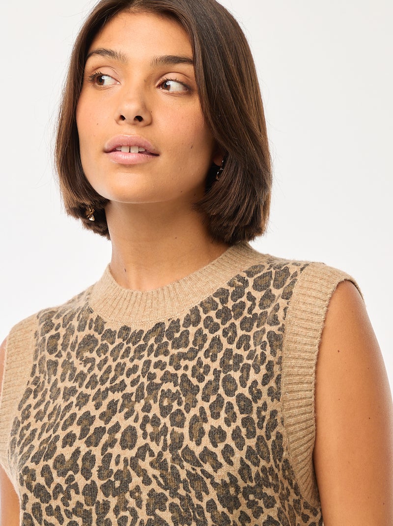 Pull sans manches en maille tricot Léopard - Kiabi