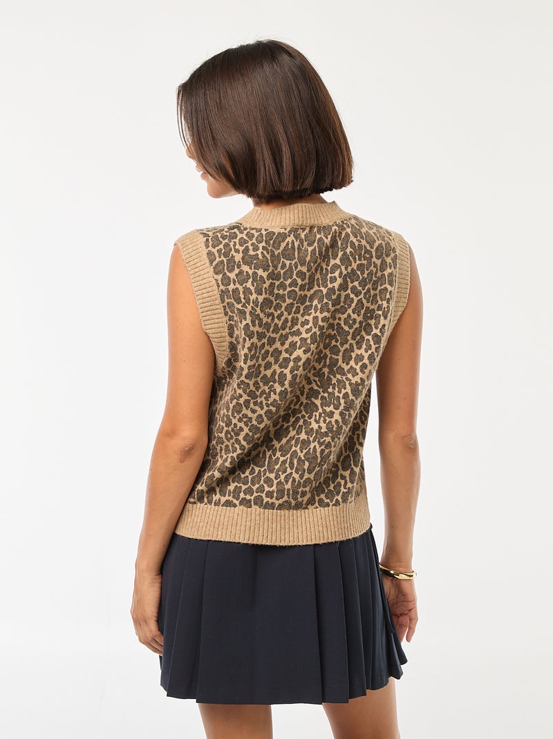 Pull sans manches en maille tricot Léopard - Kiabi