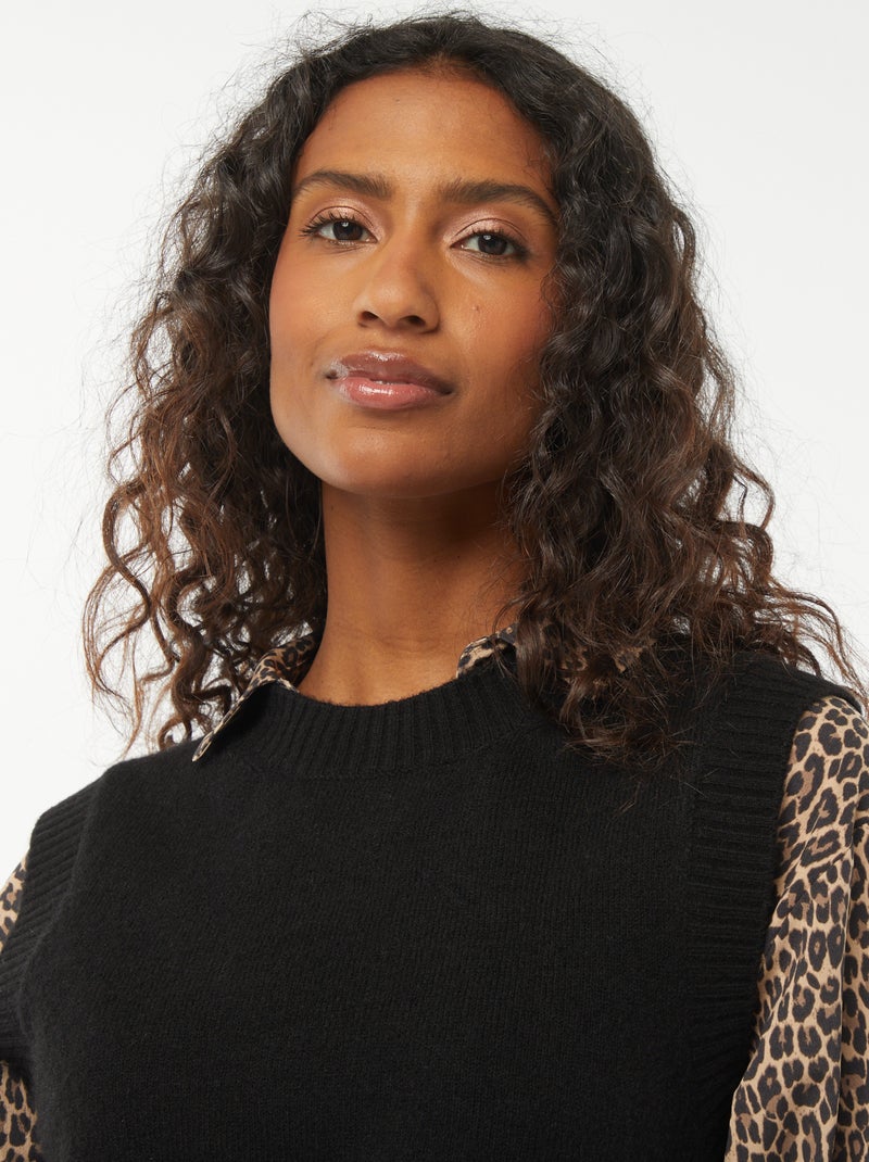 Pull sans manches en maille tricot Noir - Kiabi