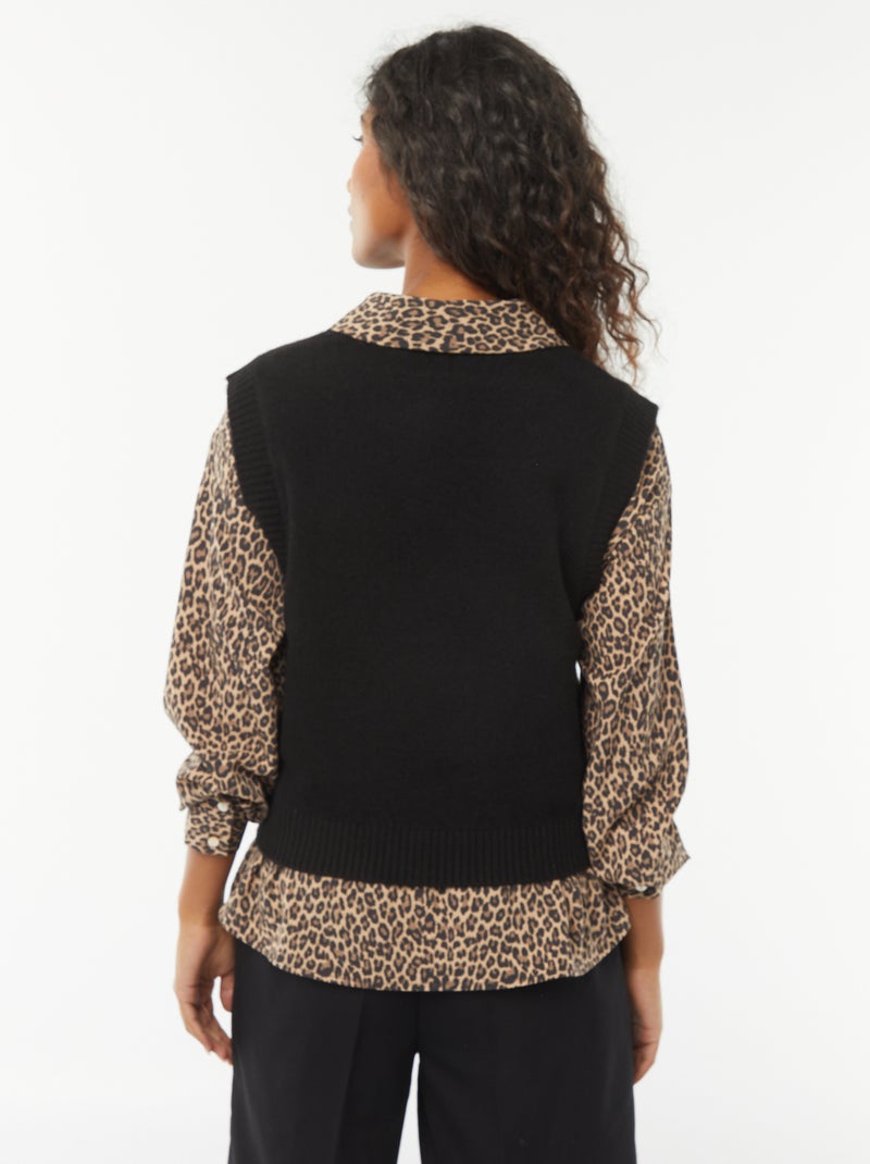Pull sans manches en maille tricot Noir - Kiabi