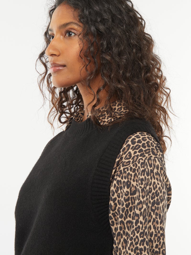 Pull sans manches en maille tricot Noir - Kiabi