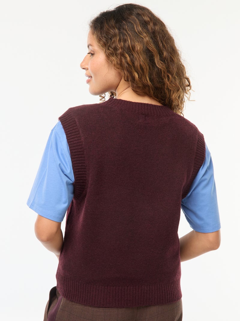 Pull sans manches en maille tricot Rouge - Kiabi