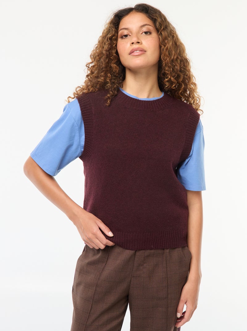 Pull sans manches en maille tricot Rouge - Kiabi