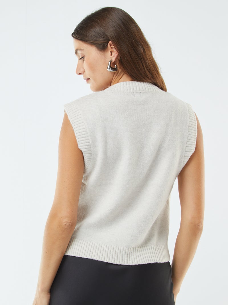 Pull sans manches en maille tricot Sable - Kiabi