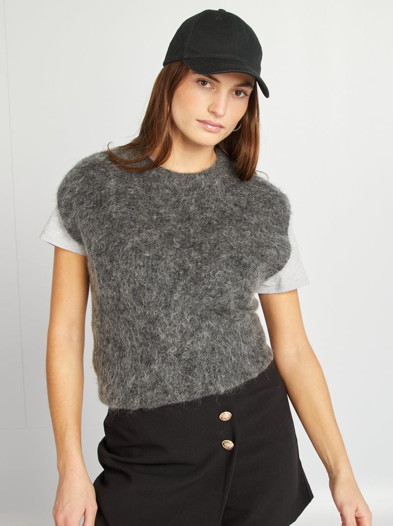 Pull sans manches en mohair et laine mélangé Gris - Kiabi