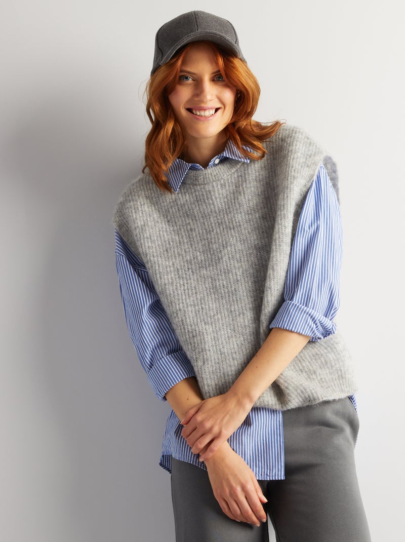 Pull sans manches en mohair et laine mélangé Gris - Kiabi