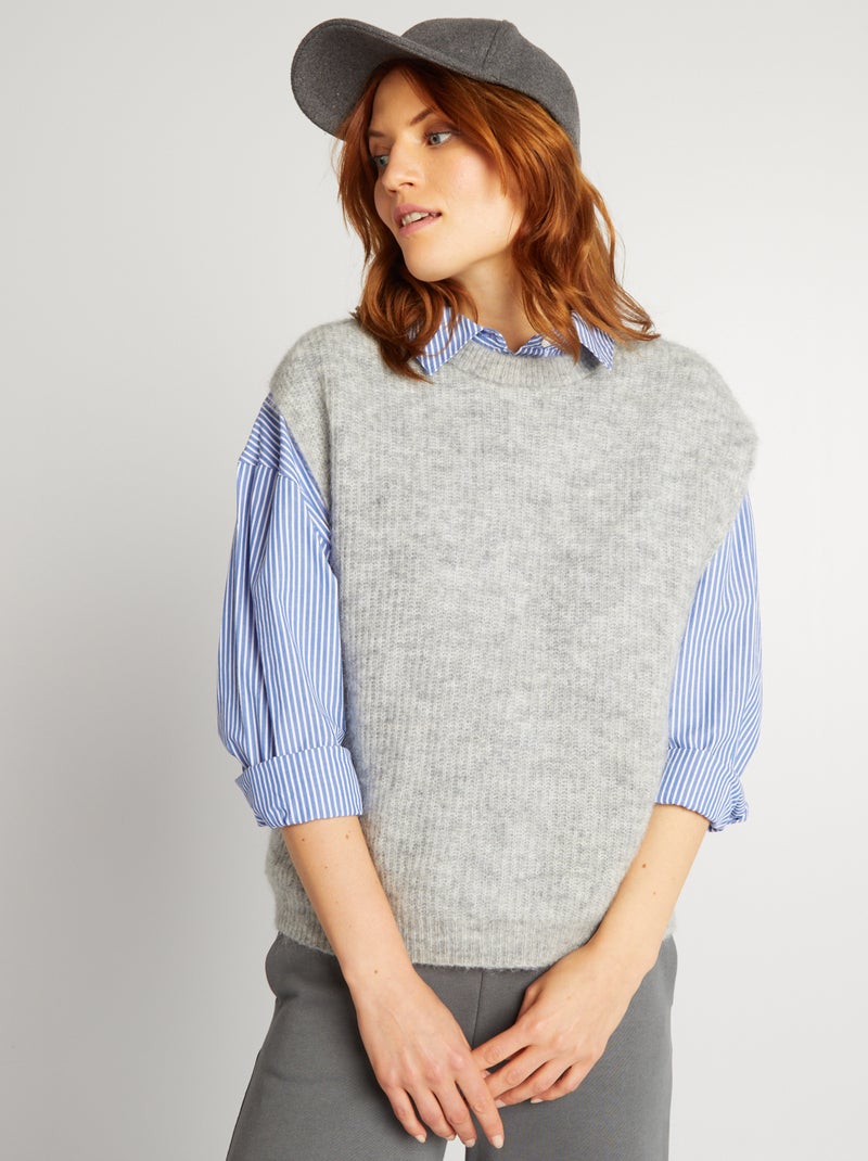 Pull sans manches en mohair et laine mélangé Gris - Kiabi
