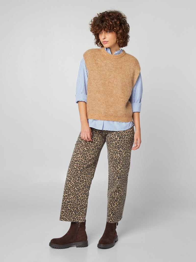 Pull sans manches en mohair et laine mélangé Marron - Kiabi