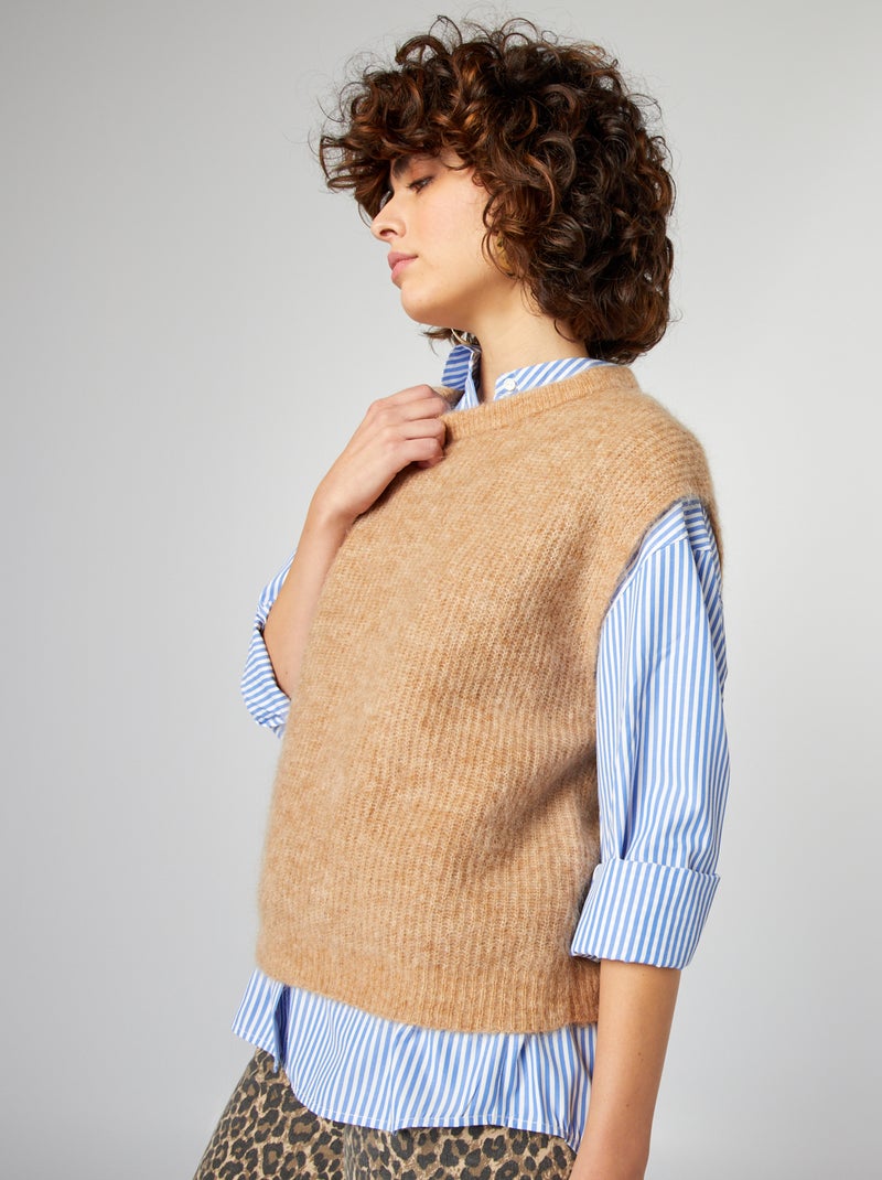 Pull sans manches en mohair et laine mélangé Marron - Kiabi