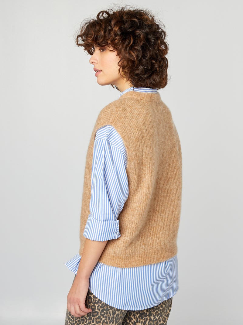 Pull sans manches en mohair et laine mélangé Marron - Kiabi