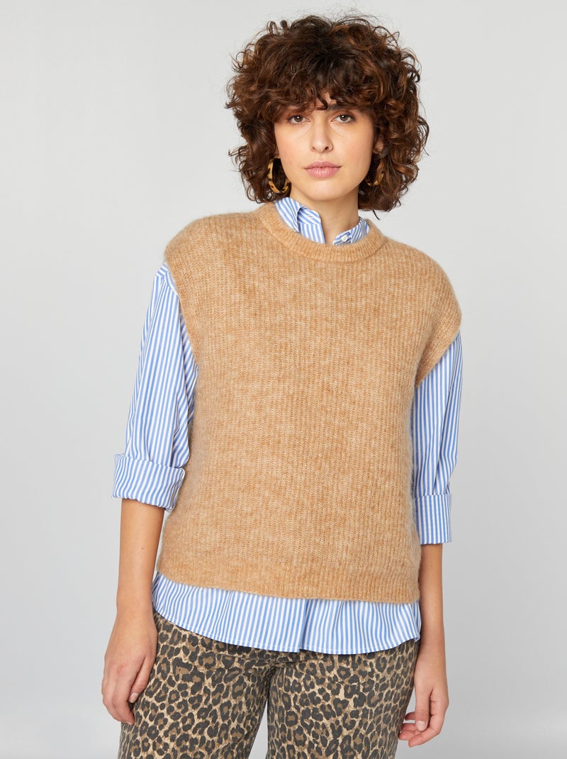 Pull sans manches en mohair et laine mélangé Marron - Kiabi
