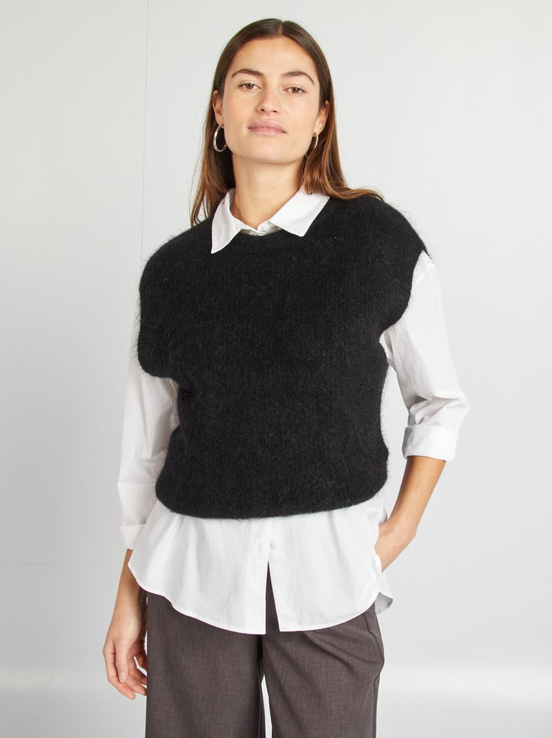 Pull sans manches en mohair et laine mélangé noir - Kiabi