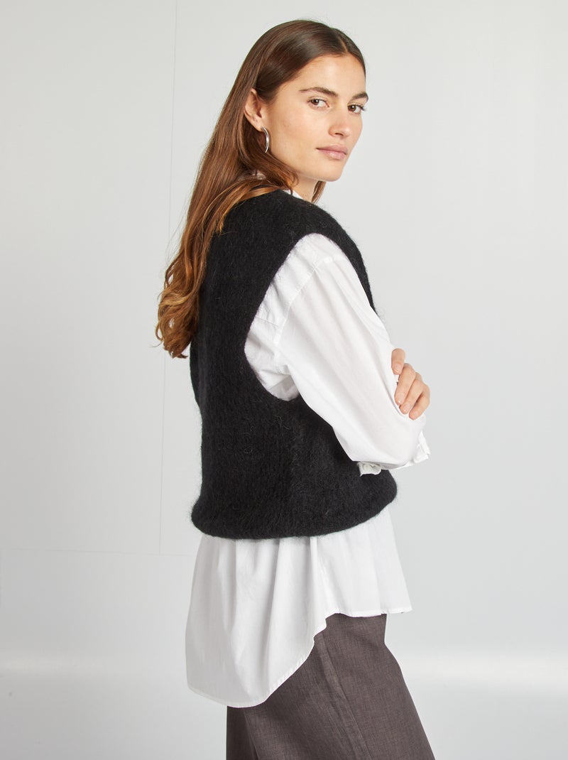 Pull sans manches en mohair et laine mélangé noir - Kiabi