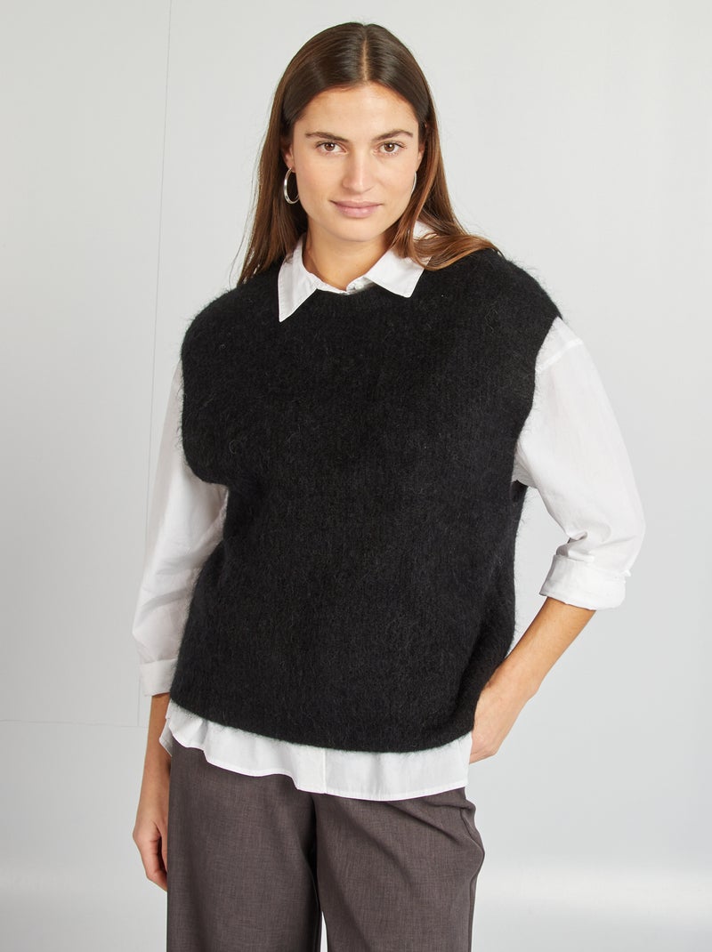 Pull sans manches en mohair et laine mélangé noir - Kiabi