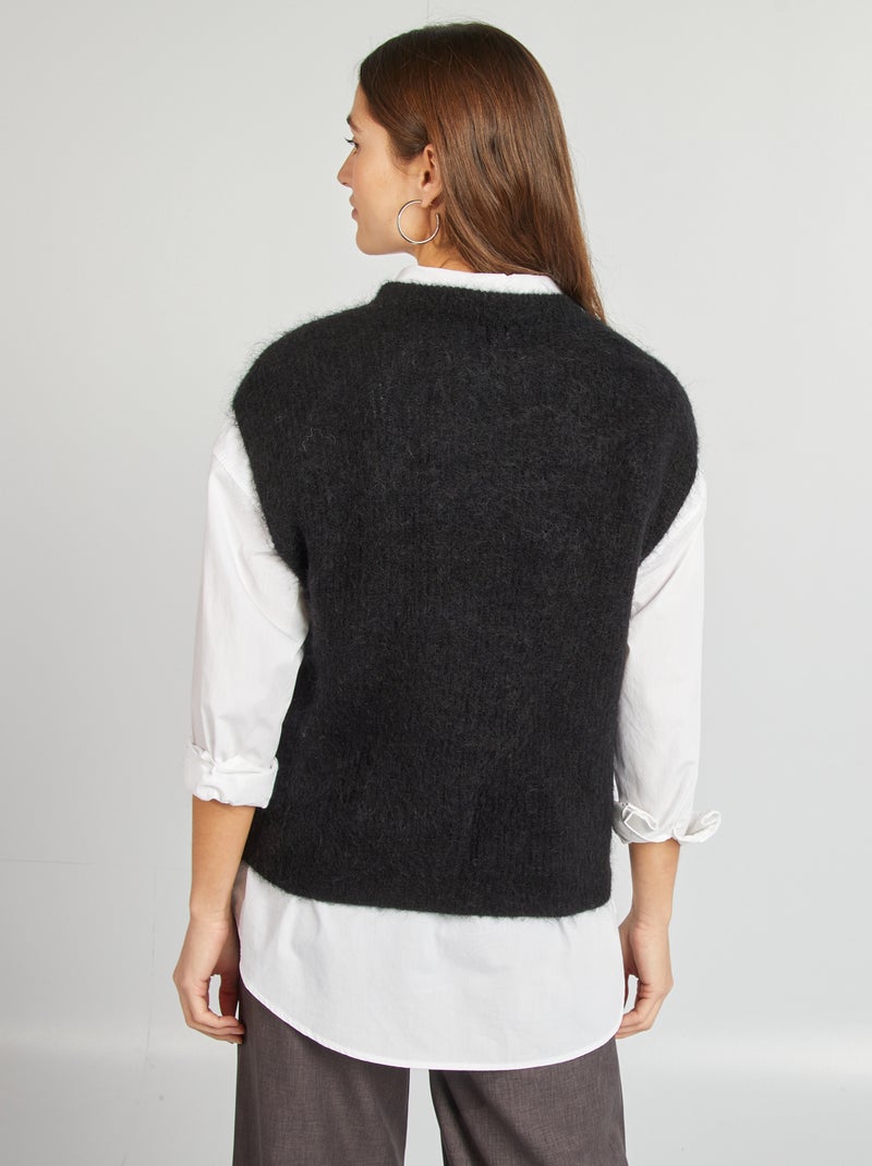 Pull sans manches en mohair et laine mélangé noir - Kiabi