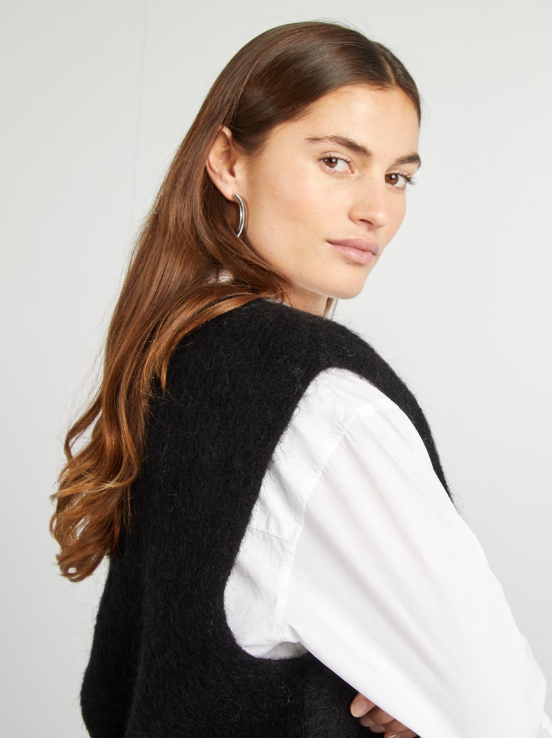 Pull sans manches en mohair et laine mélangé noir - Kiabi