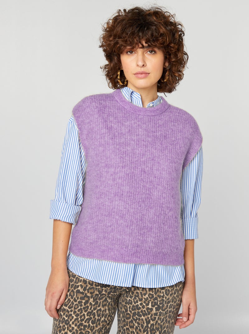 Pull sans manches en mohair et laine mélangé Violet - Kiabi