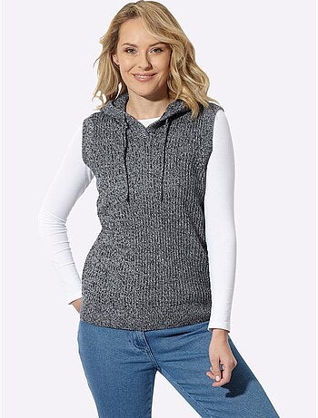 Pull sans manches en tricot à capuche - taille standard - moda vilona