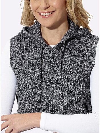 Pull sans manches en tricot à capuche - taille standard - moda vilona