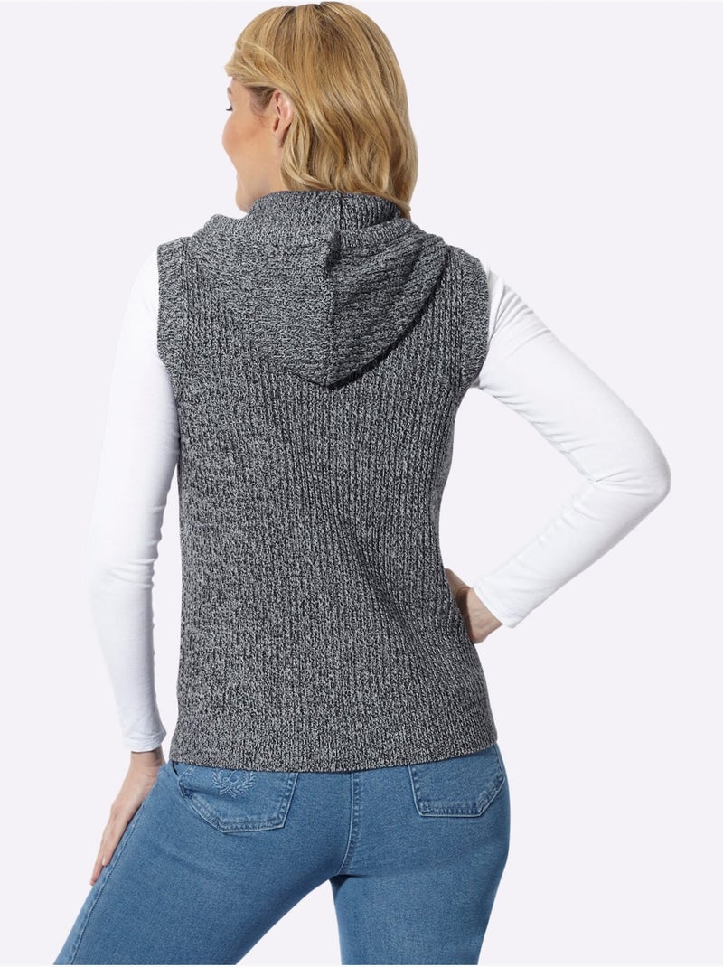 Pull sans manches en tricot à capuche - taille standard - moda vilona Noir Bleu marine Blanc - Kiabi