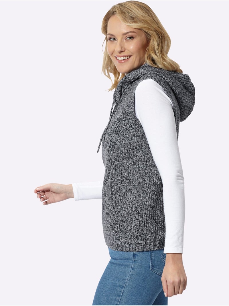 Pull sans manches en tricot à capuche - taille standard - moda vilona Noir Bleu marine Blanc - Kiabi