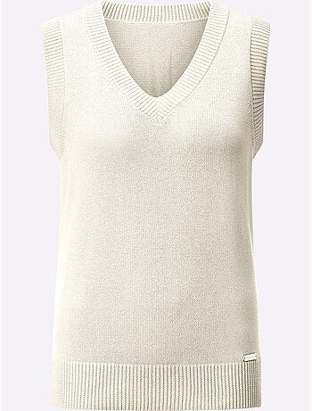 Pull sans manches en tricot avec col v et finitions côtelées - taille standard - witt