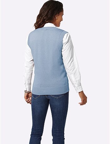 Pull sans manches en tricot avec col v et finitions côtelées - taille standard - witt