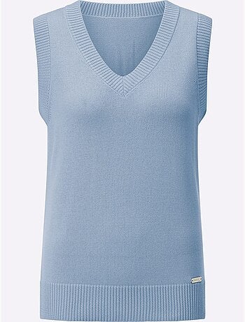 Pull sans manches en tricot avec col v et finitions côtelées - taille standard - witt