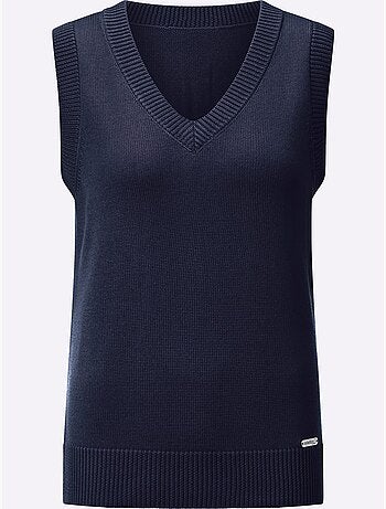 Pull sans manches en tricot avec col v et finitions côtelées - taille standard - witt