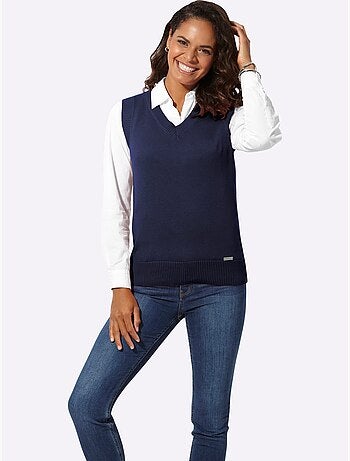 Pull sans manches en tricot avec col v et finitions côtelées - taille standard - witt