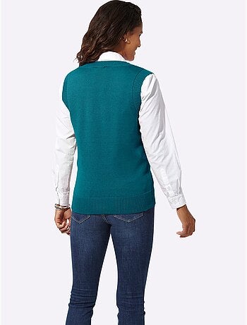 Pull sans manches en tricot avec col v et finitions côtelées - taille standard - witt