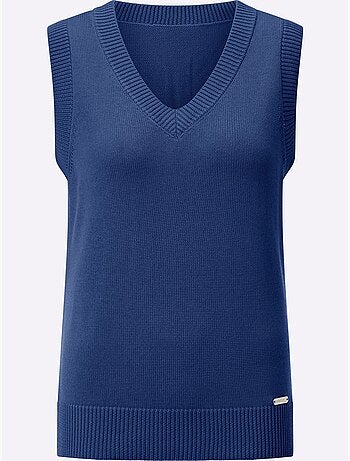 Pull sans manches en tricot avec col v et finitions côtelées - taille standard - witt