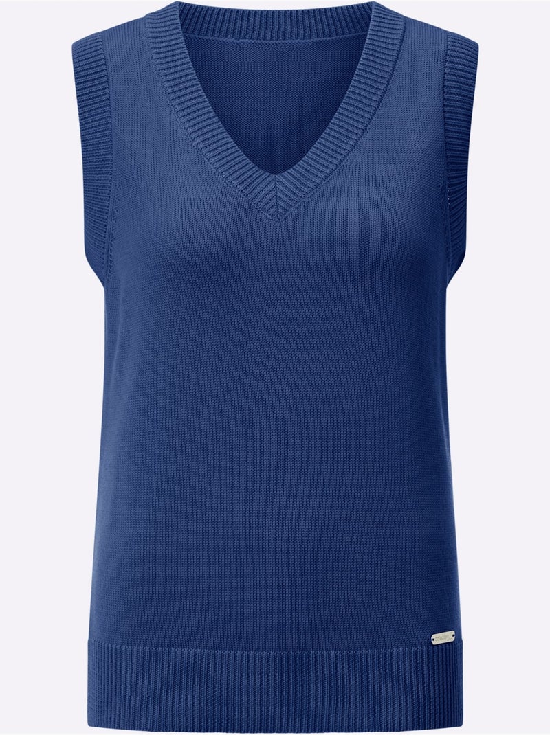 Pull sans manches en tricot avec col v et finitions côtelées - taille standard - witt Bleu roi - Kiabi