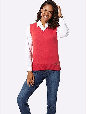 Pull sans manches en tricot avec col v et finitions côtelées - taille standard - witt