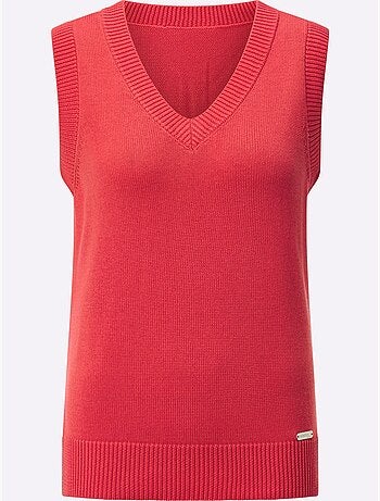 Pull sans manches en tricot avec col v et finitions côtelées - taille standard - witt