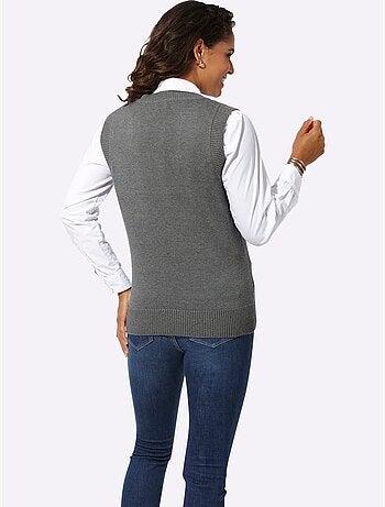 Pull sans manches en tricot avec col v et finitions côtelées - taille standard - witt