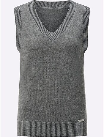 Pull sans manches en tricot avec col v et finitions côtelées - taille standard - witt