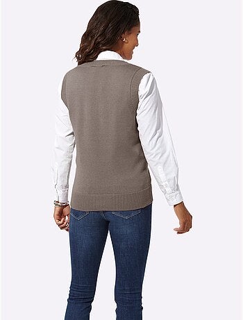 Pull sans manches en tricot avec col v et finitions côtelées - taille standard - witt
