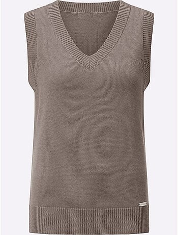 Pull sans manches en tricot avec col v et finitions côtelées - taille standard - witt