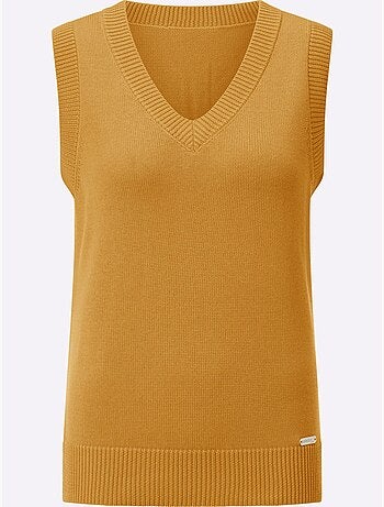 Pull sans manches en tricot avec col v et finitions côtelées - taille standard - witt
