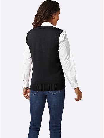 Pull sans manches en tricot avec col v et finitions côtelées - taille standard - witt