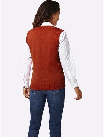 Pull sans manches en tricot avec col v et finitions côtelées - taille standard - witt
