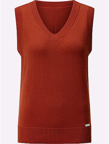 Pull sans manches en tricot avec col v et finitions côtelées - taille standard - witt
