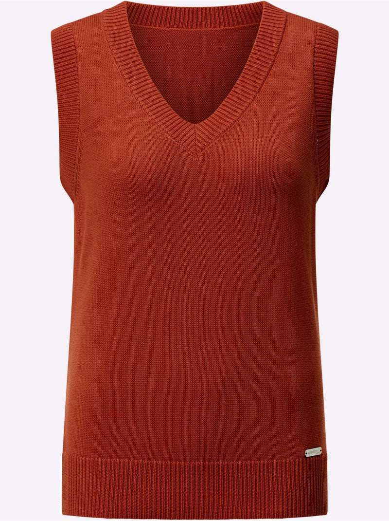 Pull sans manches en tricot avec col v et finitions côtelées - taille standard - witt Orange/Rouge - Kiabi