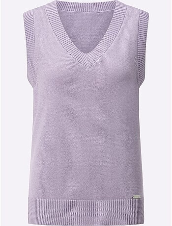 Pull sans manches en tricot avec col v et finitions côtelées - taille standard - witt