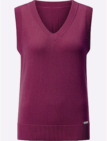 Pull sans manches en tricot avec col v et finitions côtelées - taille standard - witt