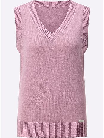 Pull sans manches en tricot avec col v et finitions côtelées - taille standard - witt