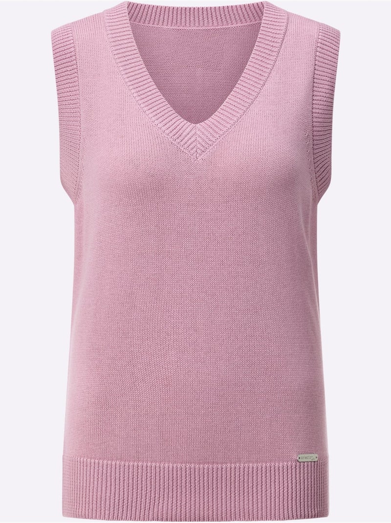 Pull sans manches en tricot avec col v et finitions côtelées - taille standard - witt Rose - Kiabi